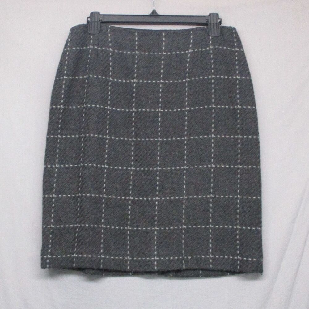 Ann Taylor Loft Gray Plaid Work Checkered Pencil Skirt Women Size 10